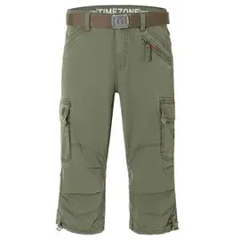 Timezone Herren 3/4 Cargo Hose LOOSE MILESTZ SHORT Mid Waist Loose Fit Loose Fit T2 40006.1212-32-04117 Grau Grün W 33