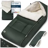 monzana Fußsack für Kinderwagen Baby Winter mit Handwärmer Reflektoren Reißverschluss Buggy Waschbar Babyschale Schlafsack Kuschelig Dunkelgrün
