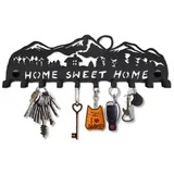 SirHoldeer Schlüsselbrett Schwarz, Schlüsselboard Modern, Home Sweet Home Schlüsselhaken, Schlüsselhalter Wand, Schlüsselleiste mit 10 Haken, Key Organizer Wall, Wanddeko Metall, Wandorganizer