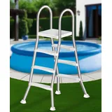 Errzom 135 cm Lange Pooltreppe mit 4 Stufen, A-förmige Edelstahl-Poolleiter für Aufstellpools, rutschfeste breite Stufen, rostbeständig, Tragkraft 250 kg,110cm