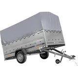 Einachsanhänger 264x150 UNITRAILER GARDEN 265 KIPP mit zusätzlichen Bordwänden, H-800-Rahmen und grauer Plane