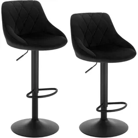 Woltu Barhocker 2er Set höhenverstellbar drehbar gepolsterter Samtsitz 2er Set Schwarz