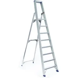 ASC Eurostairs Stufenstehleiter einseitig eloxiert mit Plattform 8 Stufen