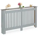 Relaxdays Heizkörperverkleidung Lamellen HBT 83x152x19 cm für alte Heizkörper mit Regal MDF grau