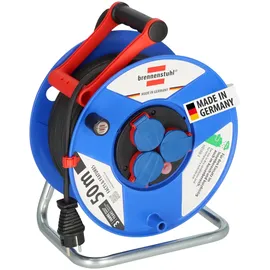 Brennenstuhl Kabeltrommel, 50m IP44 3xSteckdosen, Mit thermischem Überlastschutz, mit Tragerahmen