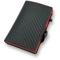 venzzi® Slim Wallet Herren Geldbörse in Carbon mit RFID-Schutz, Münzfach und Kartenetui, Portemonnaie Herren, Portmonee, Kartenportmonai Herren(Schwarz/Rot)