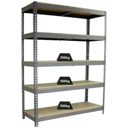 PROREGAL Schwerlastregal GIANT WOOD YETI FIVE | HxBxT 250x150x75cm | Fachlast 400kg | Grau | Regal Standregal Werkstattregal Lagerregal
