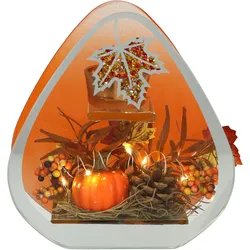 Teelichthalter I.GE.A. "Teelichthalter aus Glas mit Teelichtkerze", braun, B:17cm H:18cm, Glas, Kerzenhalter, Herbstlich dekoriert Herbstlaub Beeren Kürbis Zapfen Kerze Windlicht