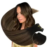 Ugeat Echthaar Tressen Braun Remy Extensions zum Einnahen #2/2/6 35cm 85g Dunkelstes Braun Ombre Mittelbraun Tressen Haarverlängerung Echthaar Braun Ombre Remy Doppelt Tressen