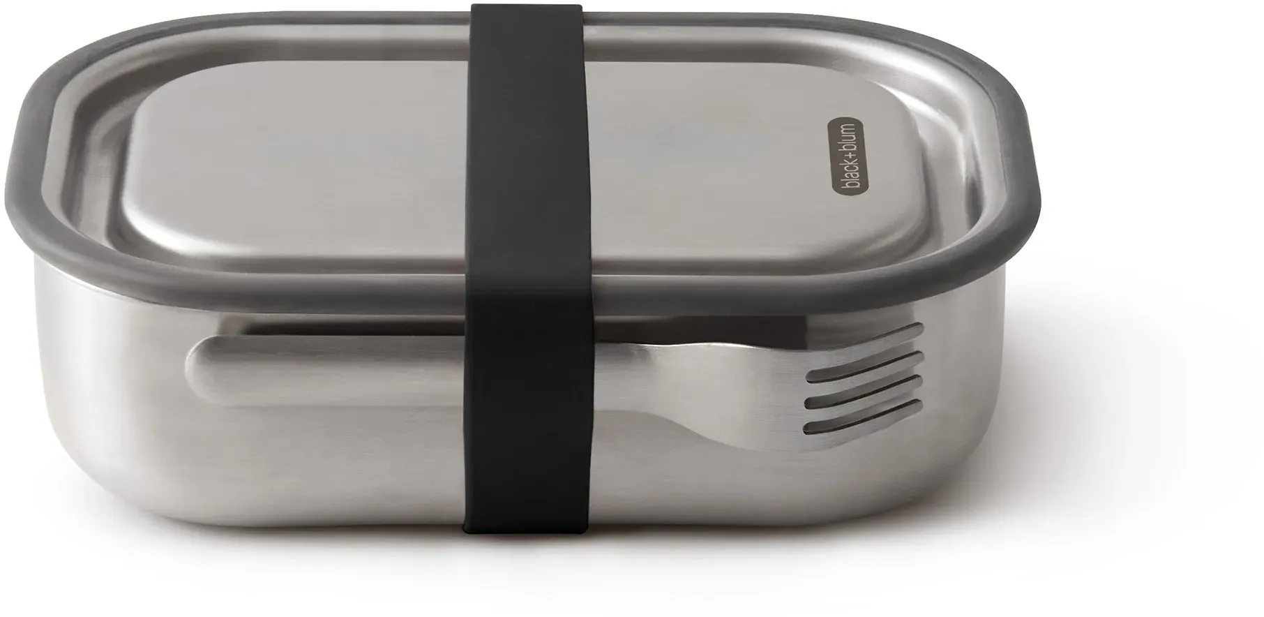 BLACK+BLUM Lunchbox Edelstahl mit Gabel groß 1,0 Liter 20 x 15 x 6,5 cm schwarz