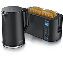 Arendo Frühstücksset, Wasserkocher ELEGANT 1,5 Liter, 4-Scheiben Langschlitz Toaster, Schwarz