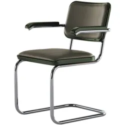 Thonet - JS. THONET a personal Interpretation by Jil Sander S 64 V Serious Armlehnstuhl, Glossy Titan / Buche high-gloss graphite green / Leder graphite green
