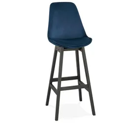 Barhocker aus Holz mit Samtbezug | Hocker mit Hoher Rückenlehne für Bar | Thekenstuhl mit Komfortabler Sitzfläche | Vintage Stil | Kadima Design