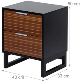 Relaxdays Nachtschrank mit 2 Schubladen 41,5 x 33 x 18 cm Braun/Schwarz