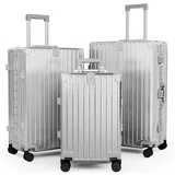 ALPHA CAMP Kofferset Polycarbonat M L XL Reisekoffer TSA Schloss Hartschalenkoffer Groß 3tlg mit Rollen Suitcase Aluminium Rahmen Koffer Set Handgepäck Silber Mittelgroß Rollkoffer Flugreisen