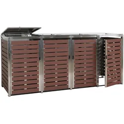 Mendler 4er Mülltonnenverkleidung HWC-K14, Mülltonnenbox, 120x264x85cm WPC Edelstahl 128kg ~ Walnuss-Holzoptik