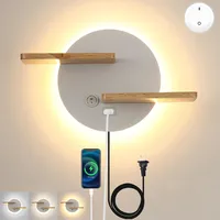 KZT Wandleuchte mit usb-ladeanschluss 9W Leselampe mit Holzen Regal