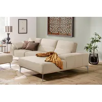 Ecksofa W.SCHILLIG "run" Sofas Gr. B/H/T: 319cm x 88cm x 178cm, Longlife Xtra-Leder Z73, Recamiere rechts, mit Sitztiefenverstellung, beige (elfenbein z73) mit elegantem Holzsockel, Füße in Silber matt, Breite 319 cm