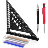 5-in-1 Zimmermannswinkel, 180-mm-schreinerwinkel + 1 Konstruktionsbleistift + 1 Tieflochmarker + 18 Minen, Hochpräzisions-messwerkzeug Für Zimmerleute Und Ingenieure