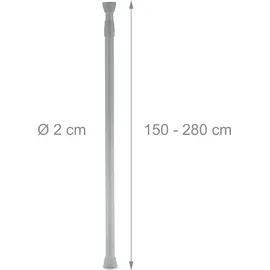 Relaxdays Teleskopstange, 150–280 cm, Klemmstange für Duschvorhang, Gardine, Türrahmen, Edelstahl, ohne Bohren, grau
