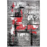 Mazovia Designteppich Modern Teppich Kurzflor Wohnzimmerteppich Robust und pflegeleicht GRAU, 160 x 230 cm, Fußbodenheizung, Allergiker geeignet, Farbecht, Pflegeleicht grau|rot 160 x 230 cm