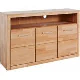 Home Affaire Sideboard Ribe,130cm breit, Fronten Massivholz,7 Fächer, Holz massiv, Holzwerkstoff, Metall Griffe,3 Türen braun