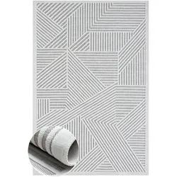 Teppich "Vill", grau (grau,weiß), B:140cm H:8mm L:200cm, Polypropylen, MYFLAIR MÖBEL & ACCESSOIRES, Teppiche, modernes Design, Hoch-Tief Effekt, Outdoor geeignet, Balkon, Terrasse