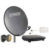 Schwaiger Satellitenschüssel Komplettset I Ø 60 cm Stahl Offset Antenne in anthrazit I Inkl. sonnengeschütztes Single LNB, HD SAT-Receiver mit Fernbedienung & Koaxialkabel I Digital HD Empfang
