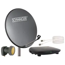 Schwaiger Satellitenschüssel Komplettset I Ø 60 cm Stahl Offset Antenne in anthrazit I Inkl. sonnengeschütztes Single LNB, HD SAT-Receiver mit Fernbedienung & Koaxialkabel I Digital HD Empfang