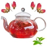 Gohytal Teekanne Stövchen, 1L Teekanne aus Glas mit Siebeinsatz Glass Teapot zur Zubereitung von Losen Tees Durchsichtige Teekanne mit Sieb-Hitzebeständig aus Borosilikatgla für Kalte Heiße Getränke