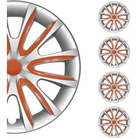 OMAC 4X Radkappen Radzierblenden Radblenden 14" Zoll Stahlfelgen Glänzend Grau-Orange