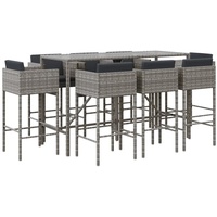 vidaXL 9-tlg. Gartenbar-Set mit Kissen Grau Poly Rattan