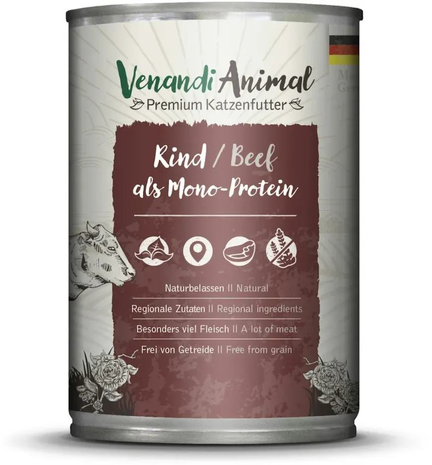 Venandi Animal Monoprotein 400g Katzennassfutter 6 x 400 Gramm Rind