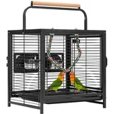 VIVOHOME Vogelkäfig für Papageien 48cm Transportkäfig für Sittiche & Papageien Reisekäfig mit Sitzenstange Transportbehälter für Vögel mit Tragegriff, Schwarz