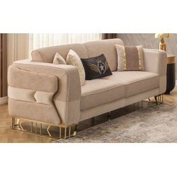 Casa Padrino Luxus Sofa Hellbraun / Gold 230 x 90 x H. 77 cm - Wohnzimmer Sofa - Hotel Sofa - Wohnzimmer Möbel - Hotel Möbel - Luxus Möbel - Wohnzimmer Einrichtung - Luxus Einrichtung