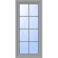 Kunststoff Balkontür "GEORG" 74 mm 2-fach Verglasung 8 Sprossenfelder Silbergrau RAL 7001 beidseitig innen öffnend DIN links