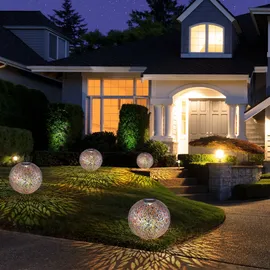 GLOBO Solar Kugelleuchte Außen Solarkugelleuchte Garten, Dekor Stanzungen, antik-silber gold, LED AKKU, DxH 27 x 38 cm