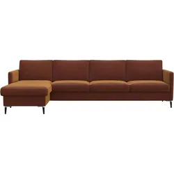 Ecksofa FLEXLUX "Fiore, L-Form", braun (cognac), B:280cm H:85cm T:159cm, 100% Polyester, Sofas, schmale Armlehnen, Kaltschaum, Füße Alu+schwarz