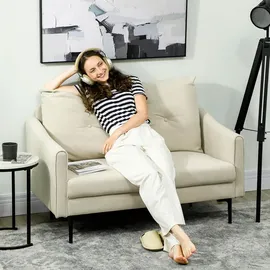 Homcom Sofa 2-Sitzer 124 cm Kleine Couch mit Armlehne, Samtoptik, Cremeweiß - Weiß
