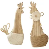 Dekoleidenschaft 2X Dekofigur Holzhuhn Osterdeko aus Holz, 2 Hühner 28 cm hoch, Dekohuhn