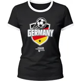 MoonWorks® Damen Fan-Shirt WM-Shirt Badge Germany Deutschland Flagge Fußball Weltmeisterschaft 2026 Retro Fan-Trikot Schwarz-Weiss L - L
