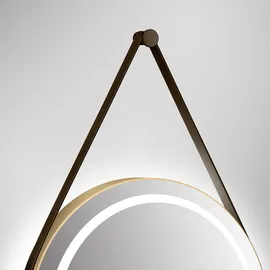 Talos LED Badspiegel Rund CORVIA Shine in matt Gold Ø50 cm - Spiegel rund mit hochwertigem Band in Lederoptik - feuchtraumgeeignet durch Aluminiumrahmen