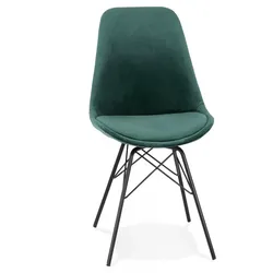 Designerstuhl Metall Stoff | Vintage Esszimmerstuhl mit grünem Samtsitz | Retro Wohnzimmerstuhl mit schwarzen Metallbeinen | Elegant | Kadima Design