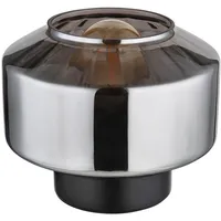 GLOBO Tischlampe schwarz Schlafzimmerleuchte modern Nachttischlampe, bauchiger Lampenschirm Rauchglas