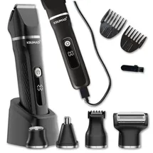 krumad Haarschneidemaschine 6-in-1 IPX7 – Barttrimmer Herren, Elektrorasierer & Nasenhaartrimmer mit LED-Display – 1,5h Schnellladung/120 Min Laufzeit, 3/6/9/12 mm Aufsteckkämme – Bodygroom
