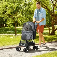 PawHut Hundewagen faltbar mit Kissen 81 x 48 x 99 cm Grau/Schwarz