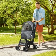 PawHut Hundewagen faltbar mit Kissen 81 x 48 x 99 cm Grau/Schwarz