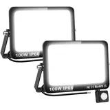 SKYWORLD LED Strahler mit Bewegungsmelder PIR, 2 Stücke 100W 10000LM LED Außenstrahler, IP66 Wasserdicht LED Fluter, Scheinwerfer Aussenleuchte 6000K Kaltweiß für Garten Innenhöfe Garage Hotel