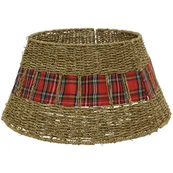 Weihnachtsbaumrock 70x28cm Seegras mit Tartan Motiv Natur Braun / Rot