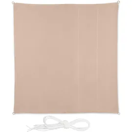 Relaxdays Sonnensegel, 2,5 x 2,5 m, wasserabweisend, Polyester, Spannseile, Segeltuch quadratisch, Garten, Balkon, beige